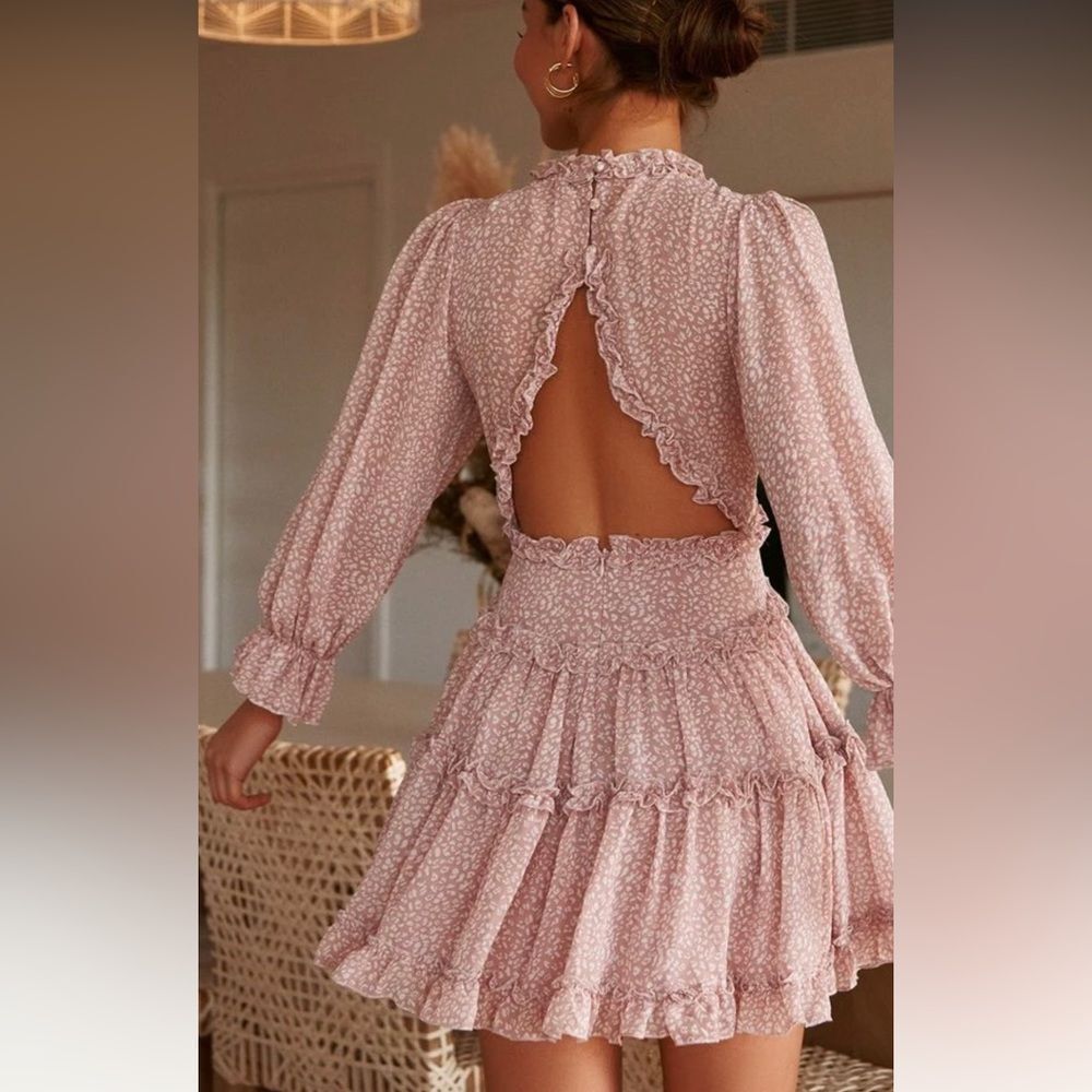 NWOT RARE Olivaceous Open Back Long-Sleeve Mini Dress Size S - Picture 7 of 13